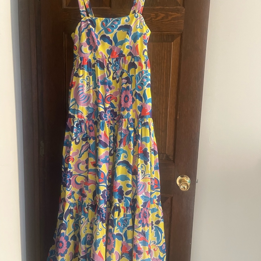 J Crew Colorful Floral Yellow Maxi Dress Size 6